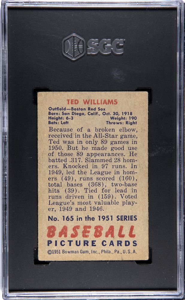 1951 BOWMAN TED WILLIAMS #165 SGC 3.5