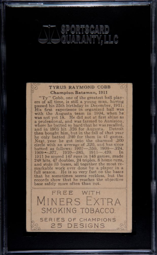 1912 TY COBB MINERS EXTRA SERIES OF CHAMPIONS (T227) SGC AUTHENTIC