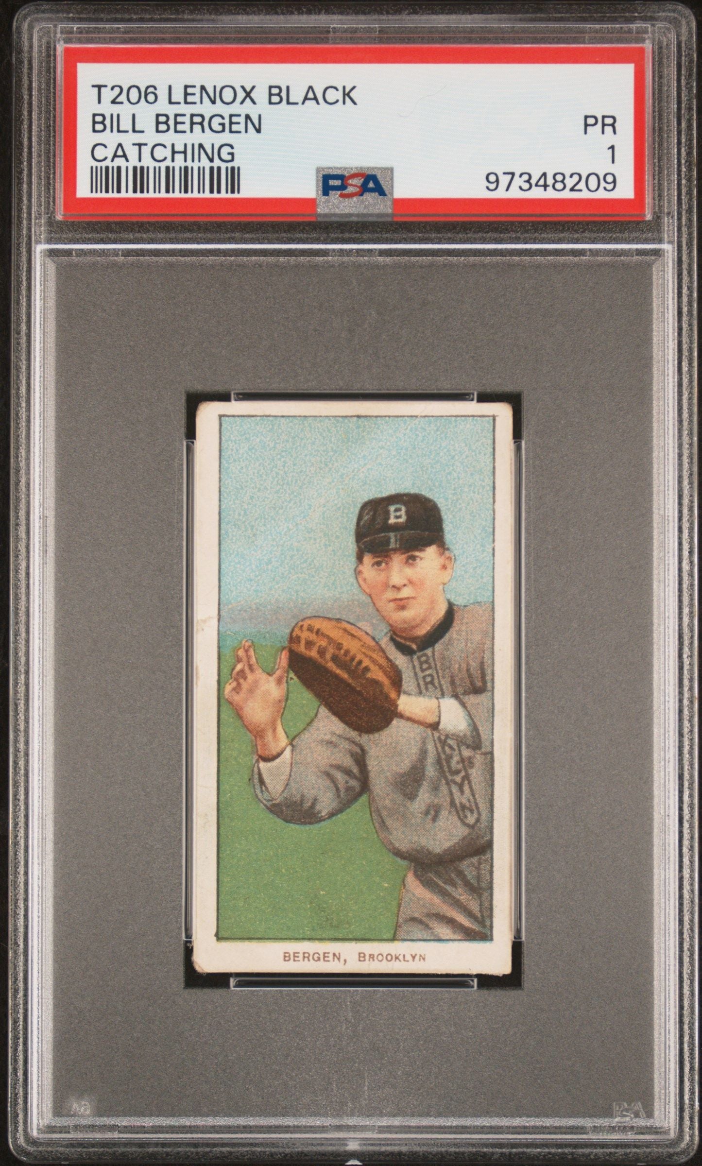 1909-11 BILL BERGEN T206 LENOX BLACK CATCHING PSA 1