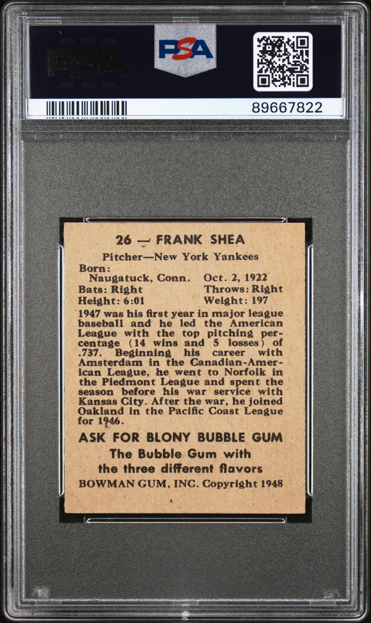 1948 BOWMAN FRANK SHEA #26 PSA 6