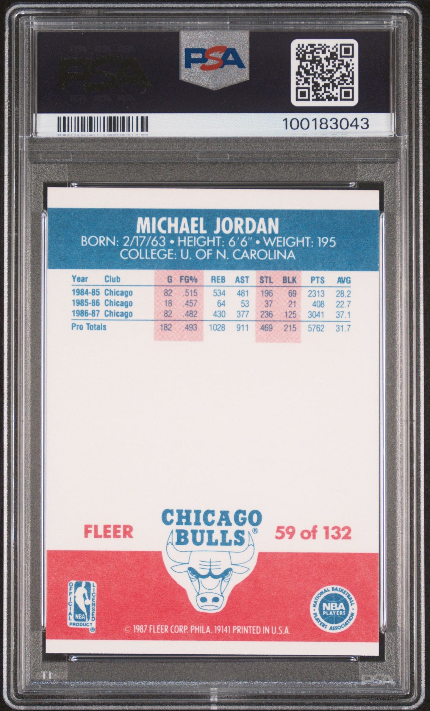 1987 FLEER MICHAEL JORDAN #59 PSA 9