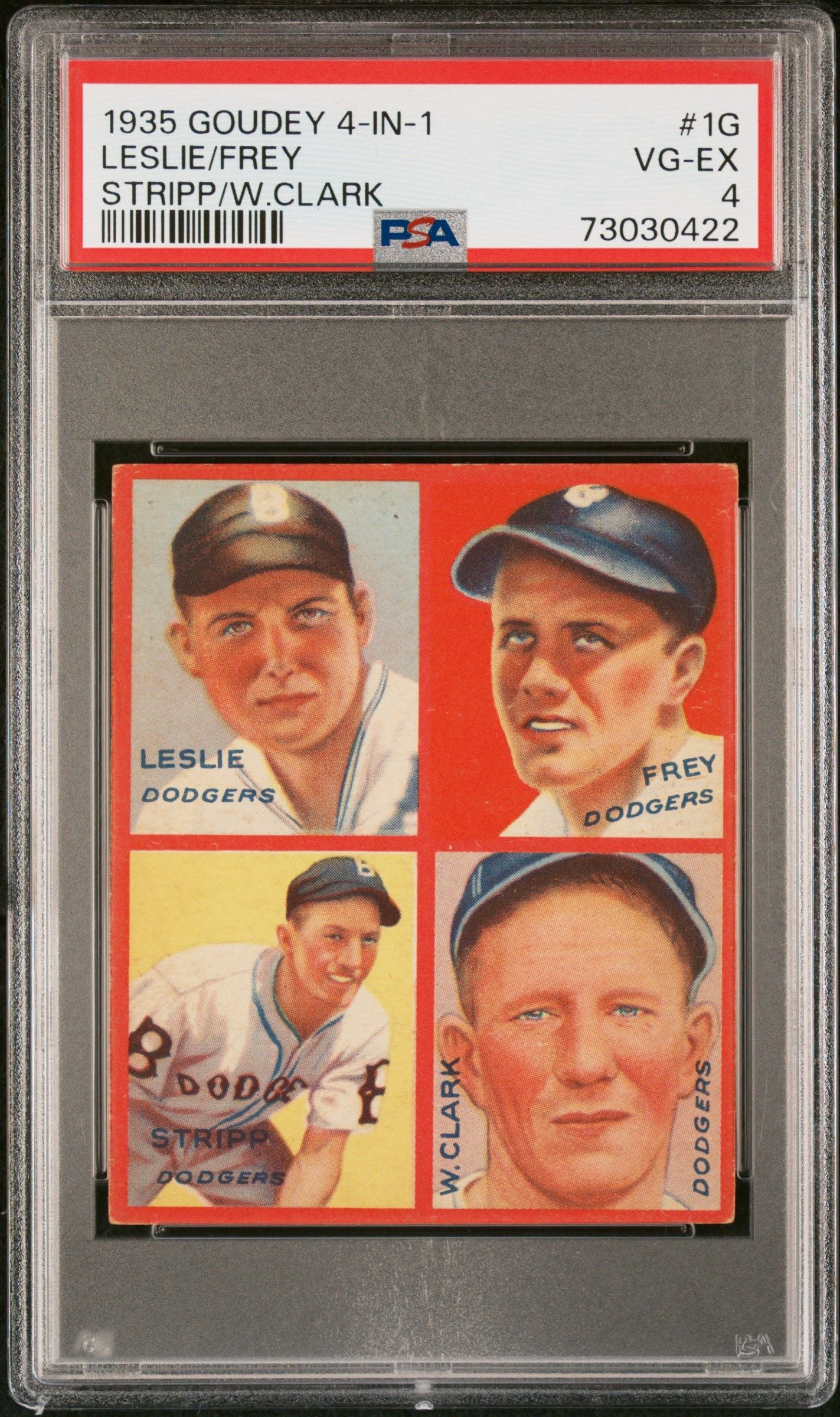 1935 GOUDEY LESLIE/FREY 4-IN-1 STRIPP/W.CLARK #1G PSA 4