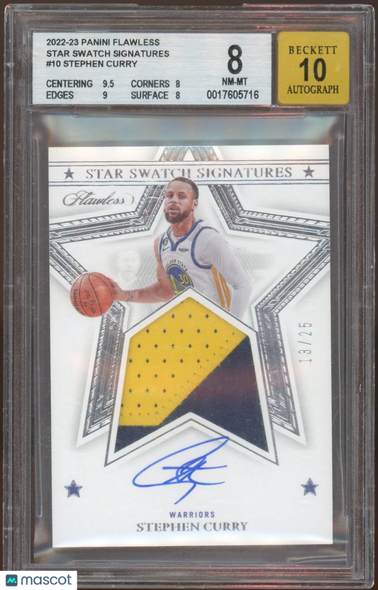 2022 Panini Flawless Star Swatch Signatures Stephen Curry #10 BGS 8 Auto 10