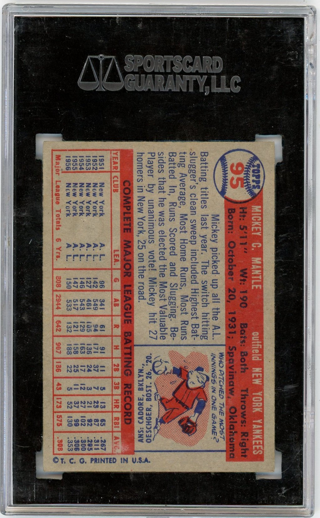 1957 Topps Mickey Mantle #95 SGC 6