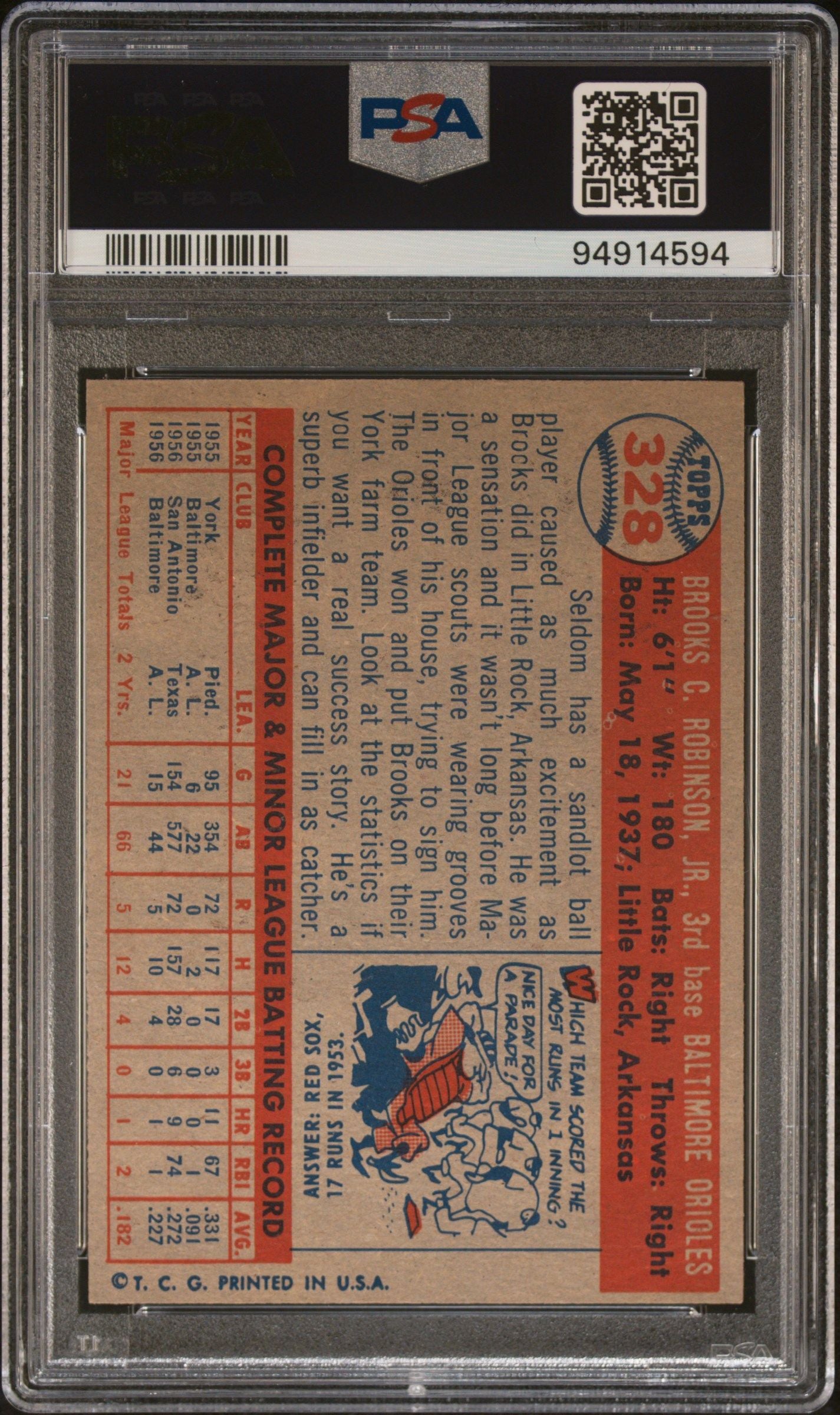 1957 TOPPS BROOKS ROBINSON #328 PSA 6