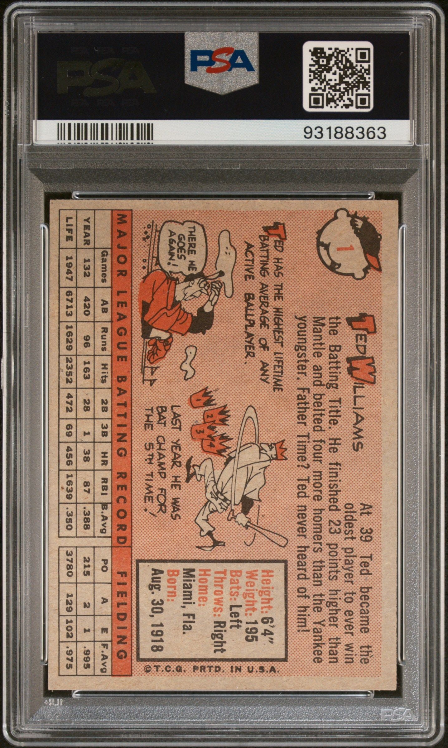 1958 TOPPS TED WILLIAMS #1 PSA 6