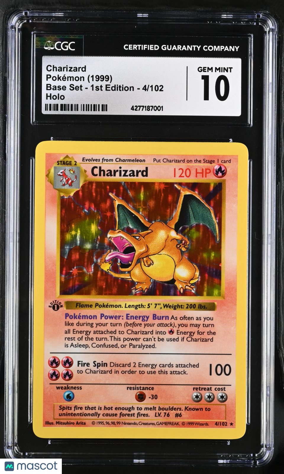 1999 Pokemon Base Set Charizard Holo 1st Edition CGC 10 #4/102