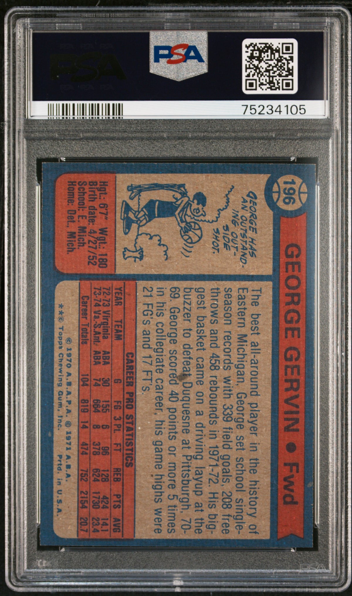 1974 Topps George Gervin #196 PSA 8