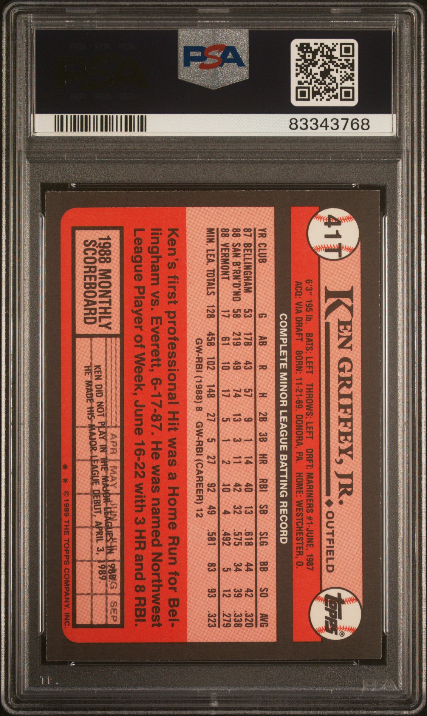 1989 Topps Traded Ken Griffey JR. #41T PSA 10