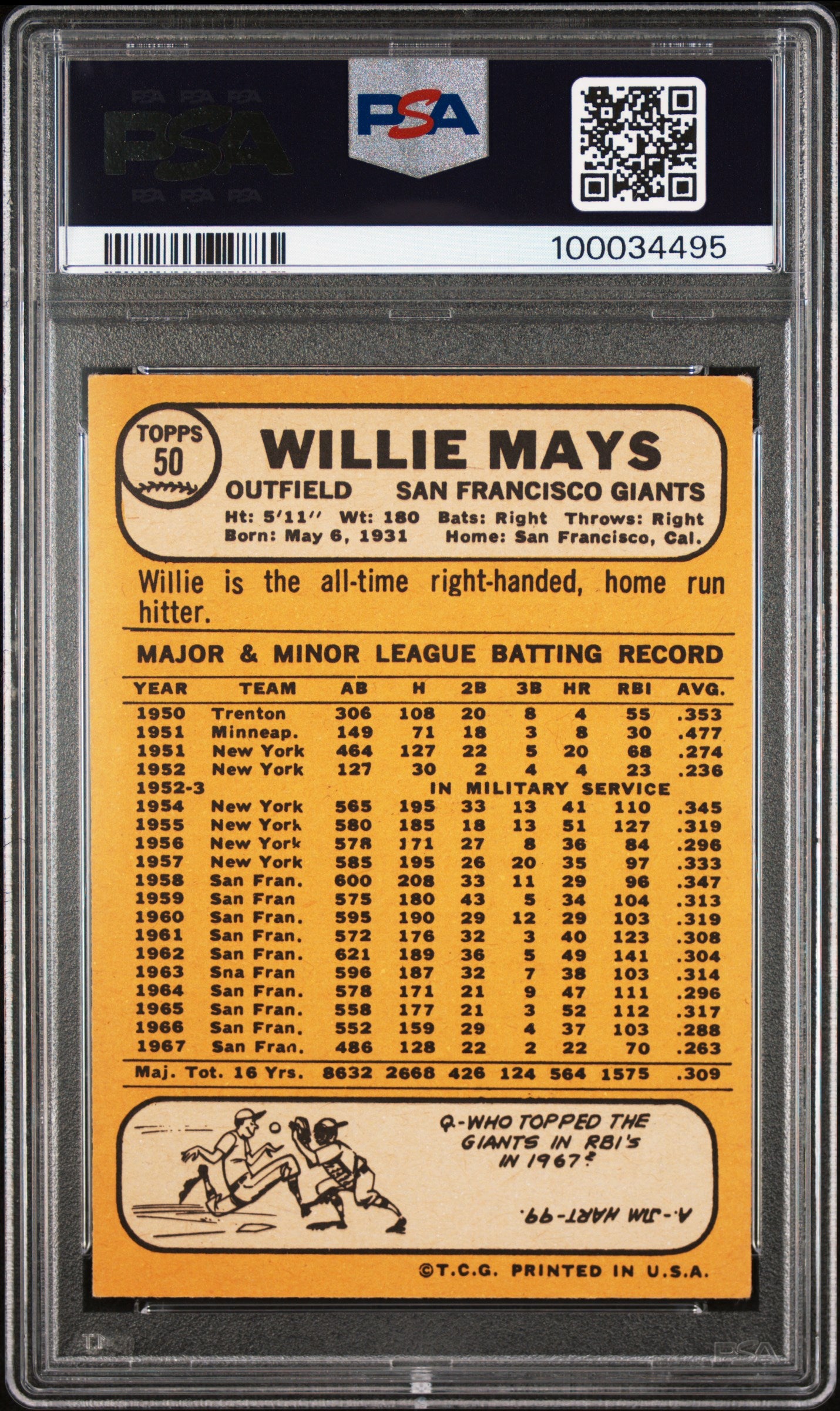 1968 Topps Willie Mays #50 PSA 4