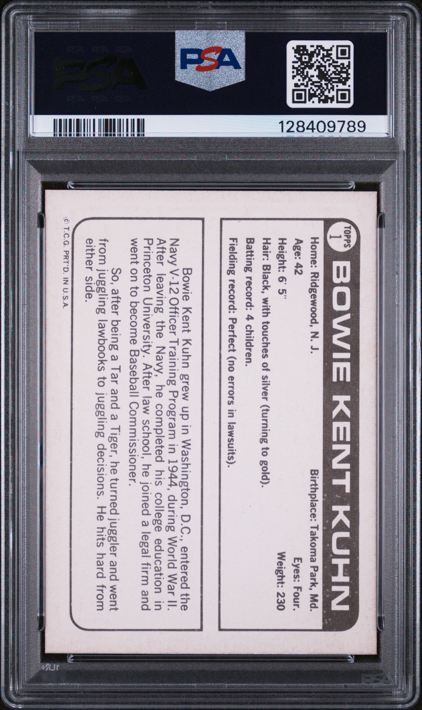 1969 Topps Bowie Kuhn Bowie Kent Kuhn #1 PSA 7