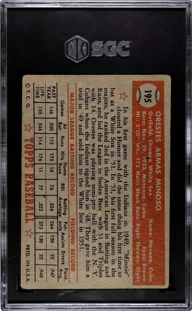 1952 Topps Orestes Minoso #195 SGC 3