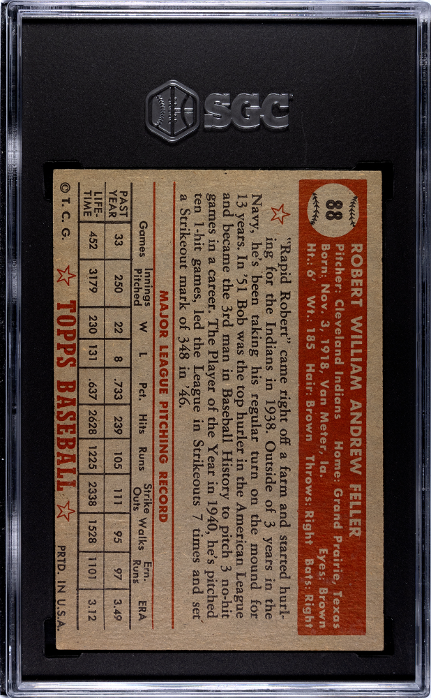 1952 Topps Bob Feller #88 SGC 5