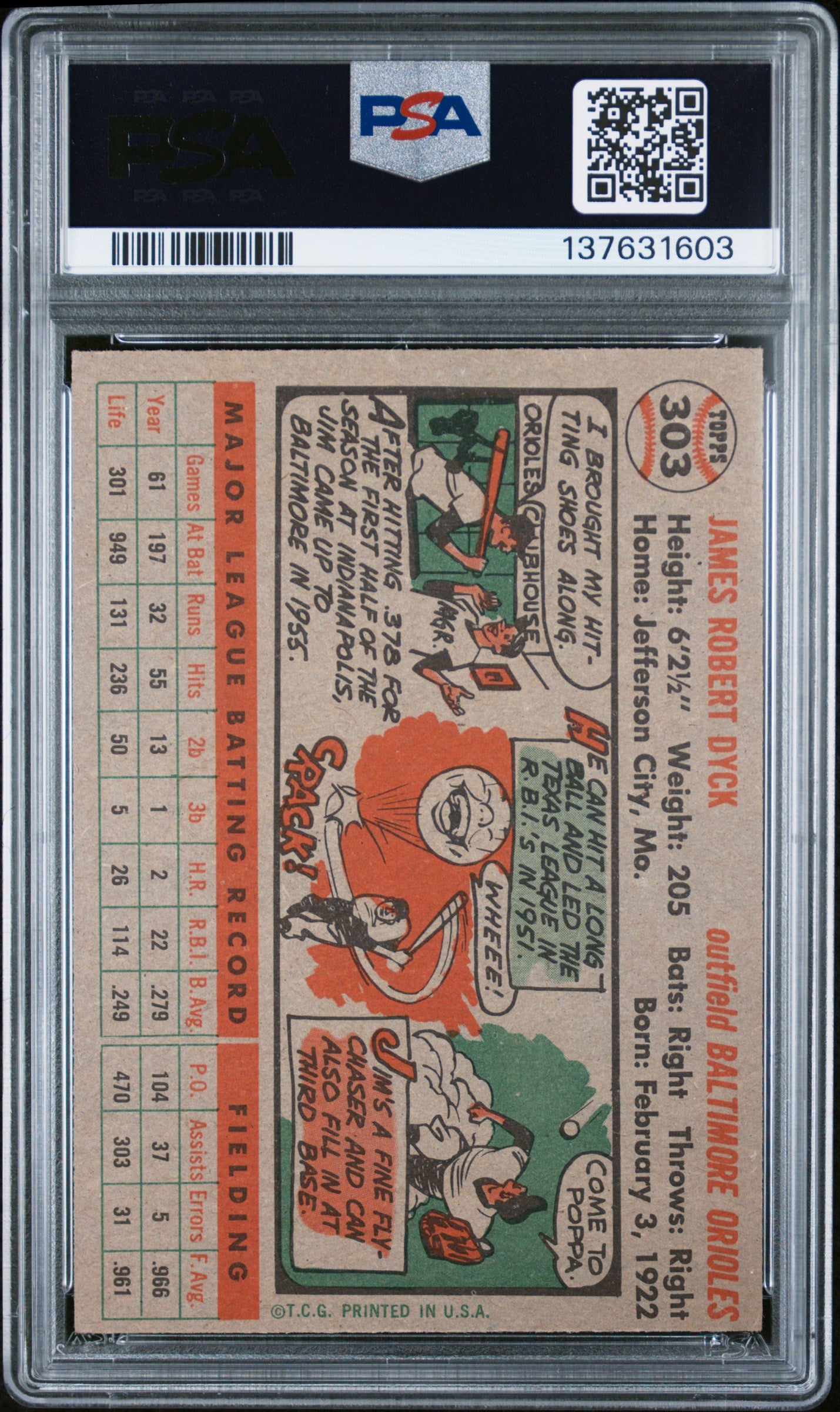 1956 Topps Jim Dyck #303 PSA 8