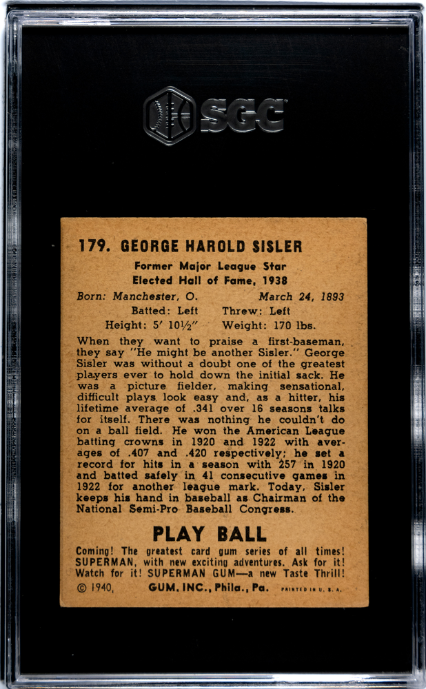 1940 Playball George Sisler #179 SGC 3.5