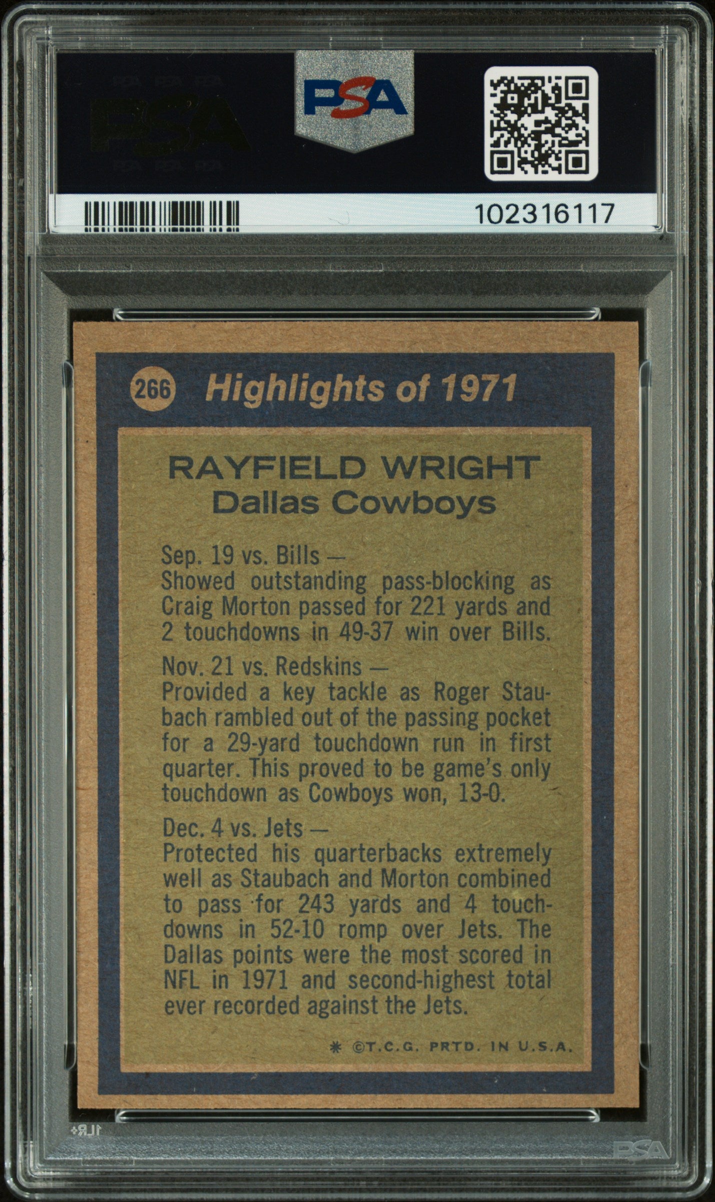 1972 Topps Rayfield Wright #266 All Pro PSA 7