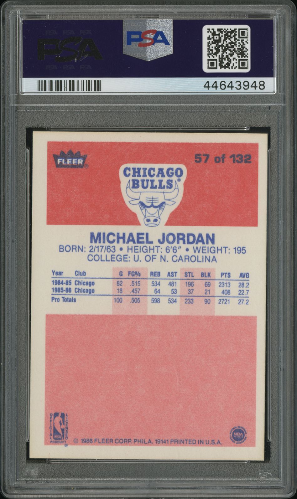 1986 Fleer Michael Jordan #57 PSA 8