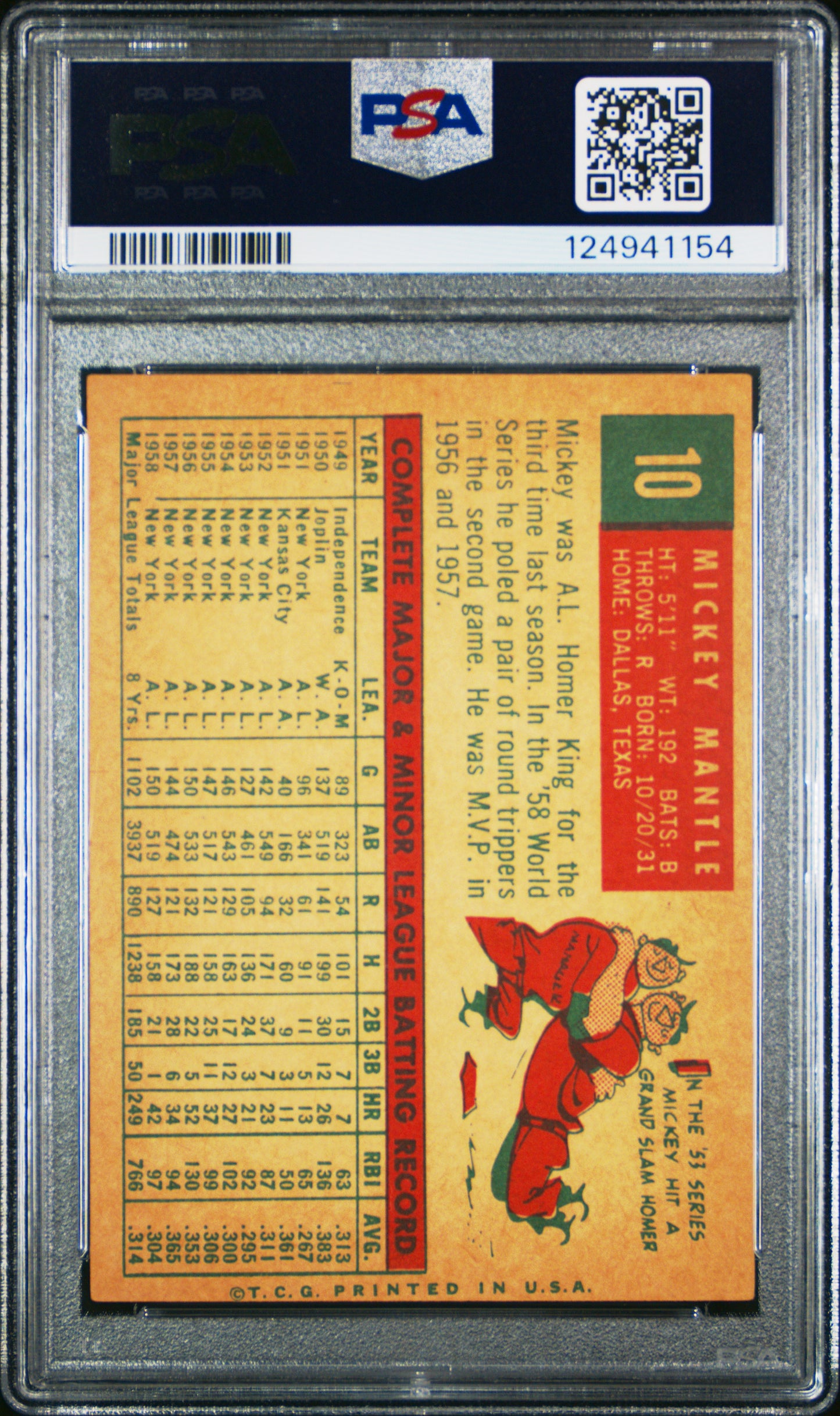 1959 Topps Mickey Mantle #10 PSA 6