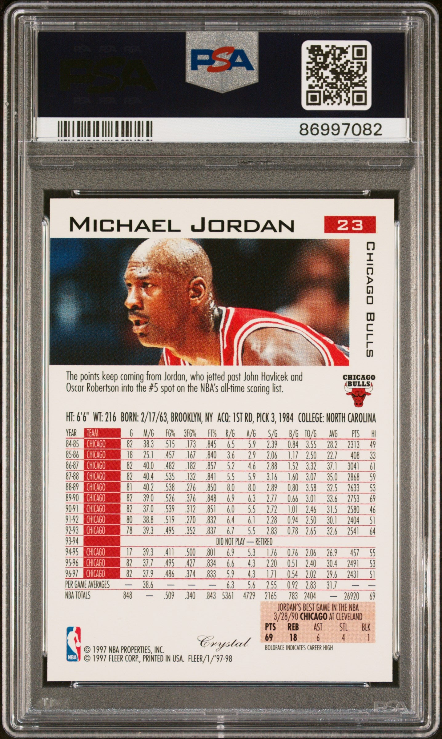 1997 Fleer Michael Jordan #23 Crystal PSA 9