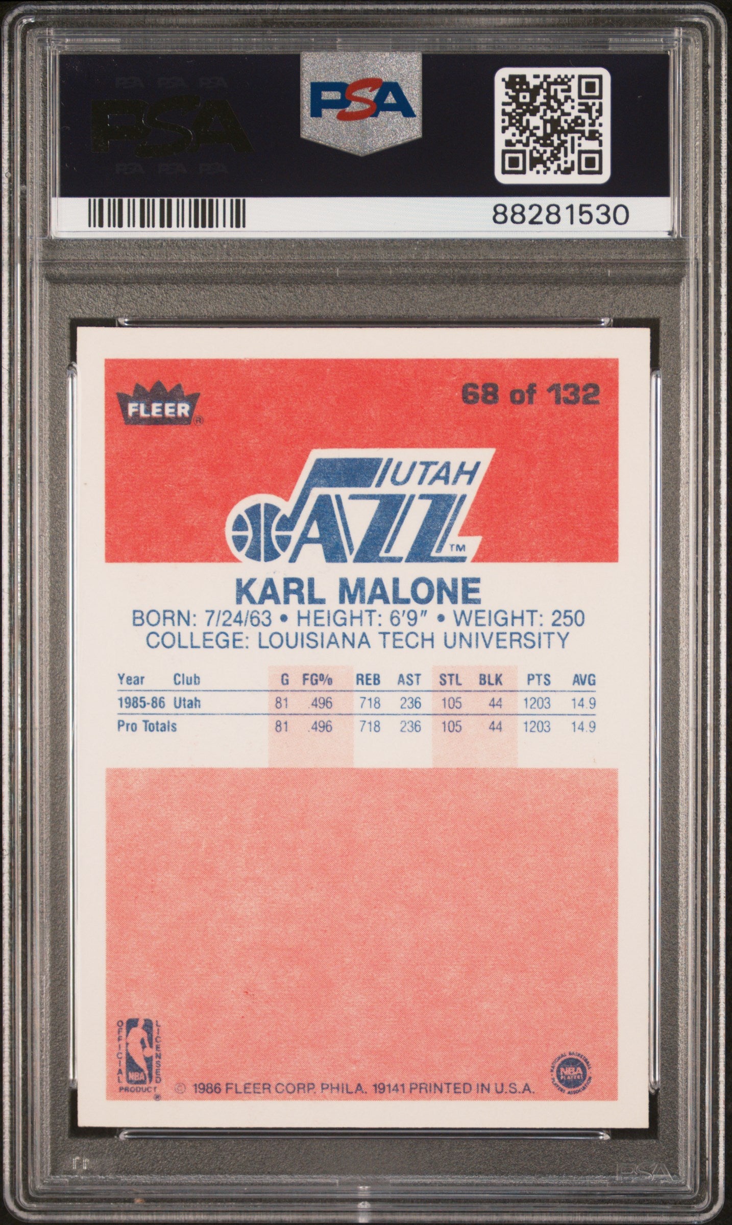 1986 Fleer Karl Malone #68 PSA 9