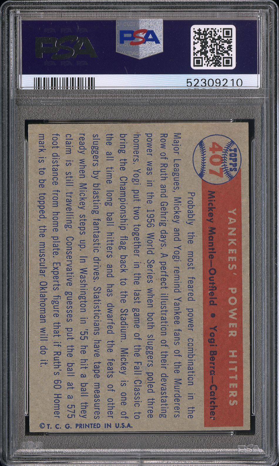 1957 Topps Berra Mantle #407 Yankees' Power Hitters PSA 6