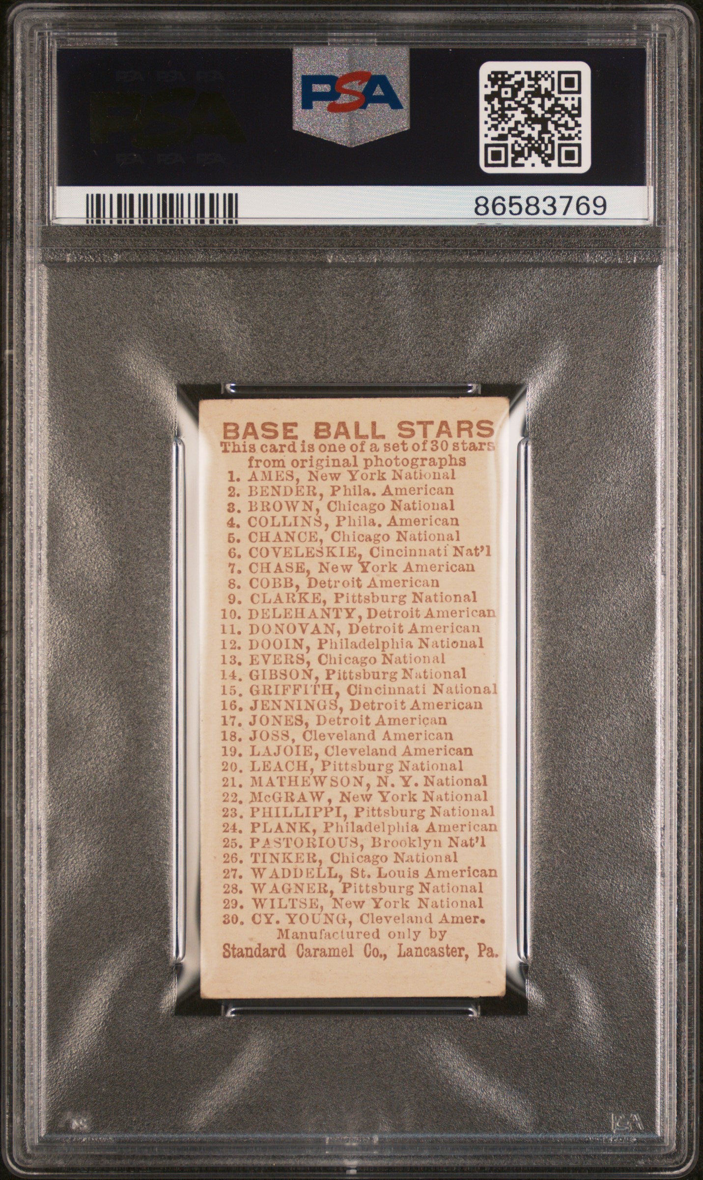 1910 E93 Standard Caramel Frank Chance PSA 5