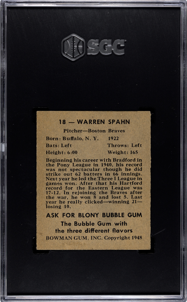 1948 Bowman Warren Spahn #18 SGC 3.5