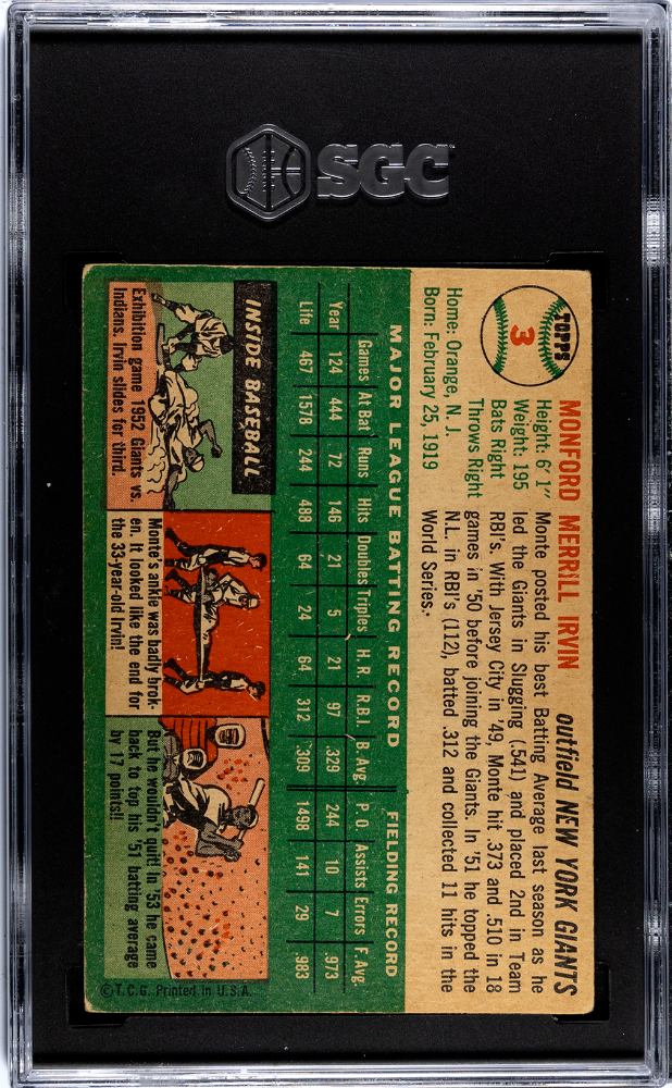 1954 Topps Monte Irvin #3 SGC 4