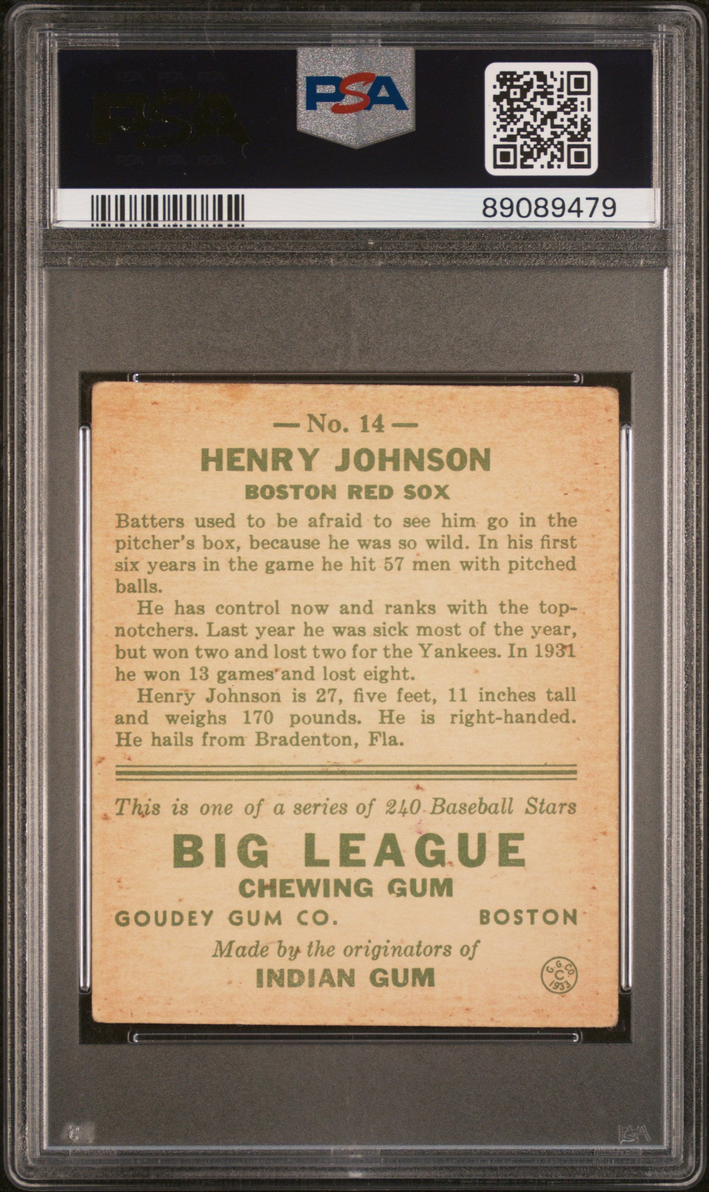 1933 Goudey Henry Johnson #14 PSA 3