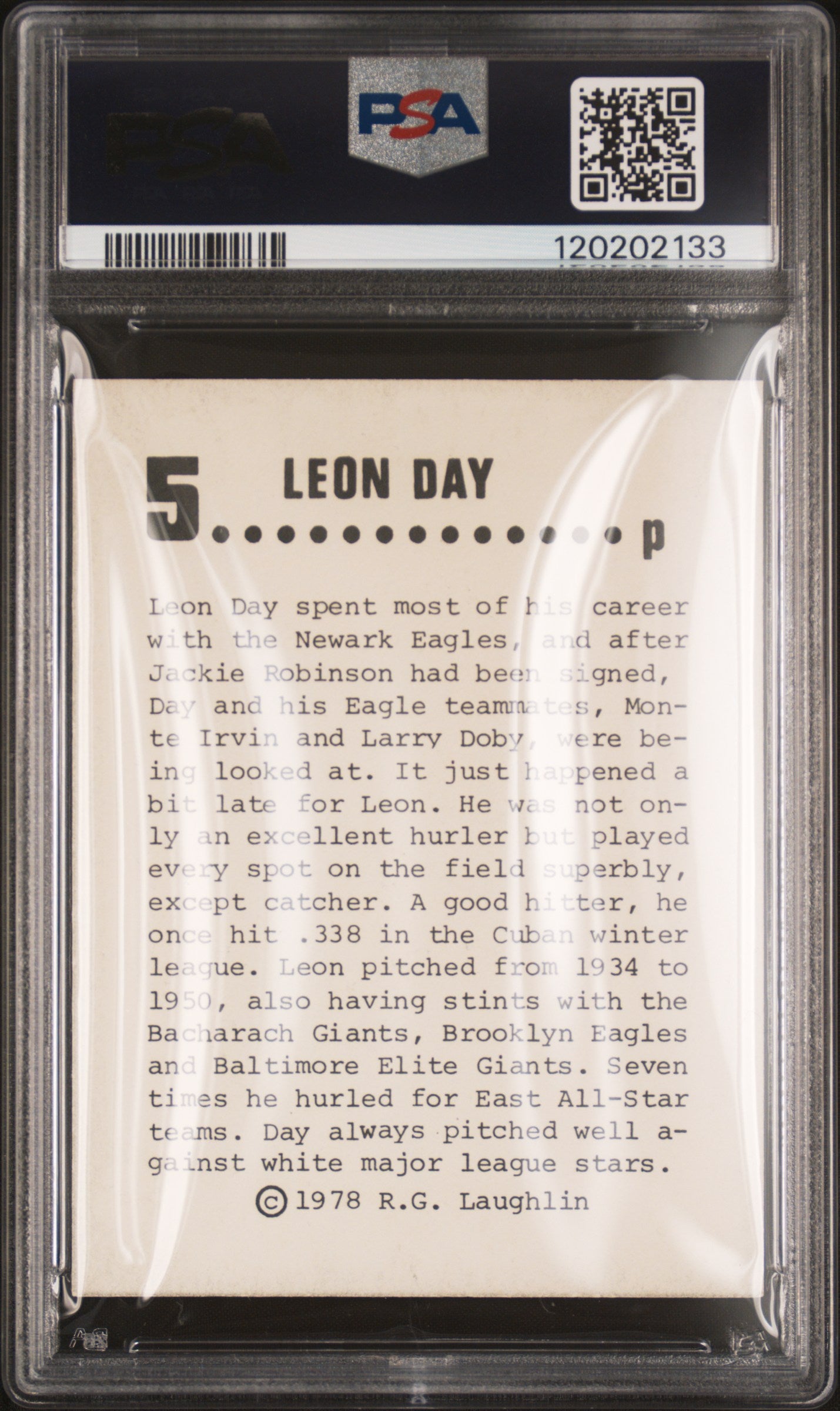 1978 Laughlin Long Ago Black Stars Leon Day #5 PSA 7