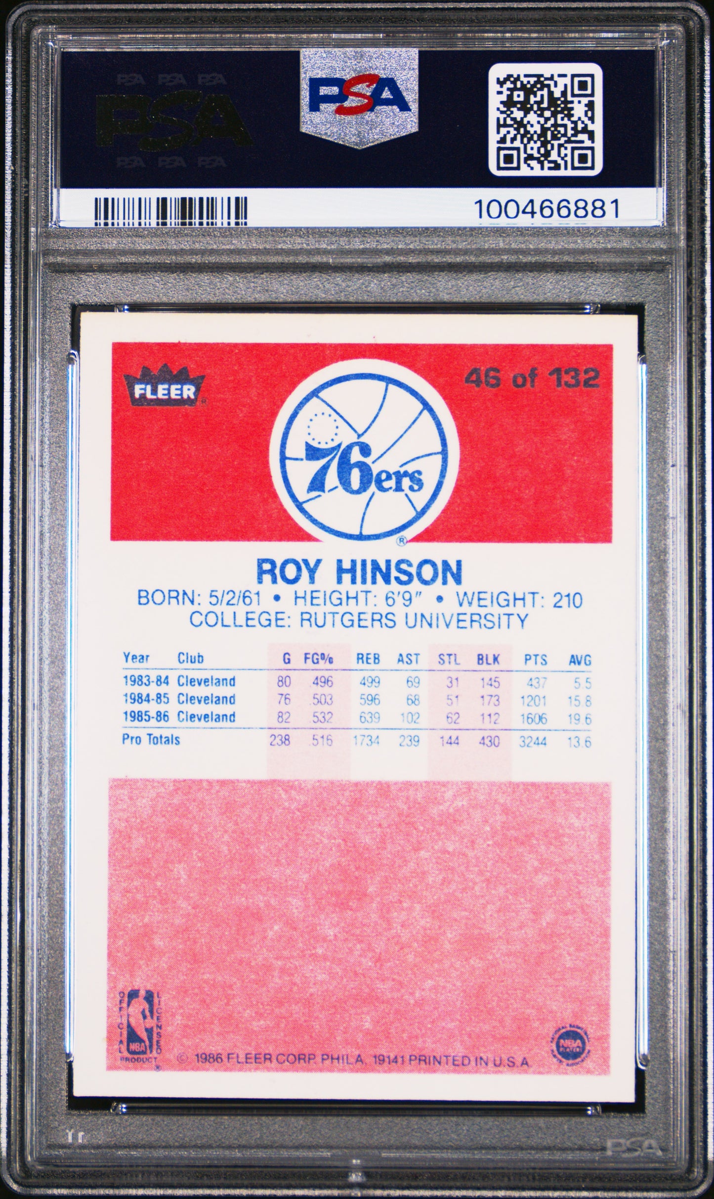 1986 Fleer Roy Hinson #46 PSA 10