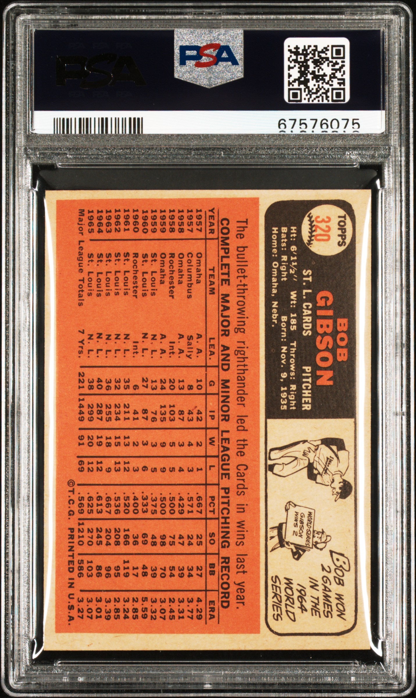 1966 Topps Bob Gibson #320 PSA 9
