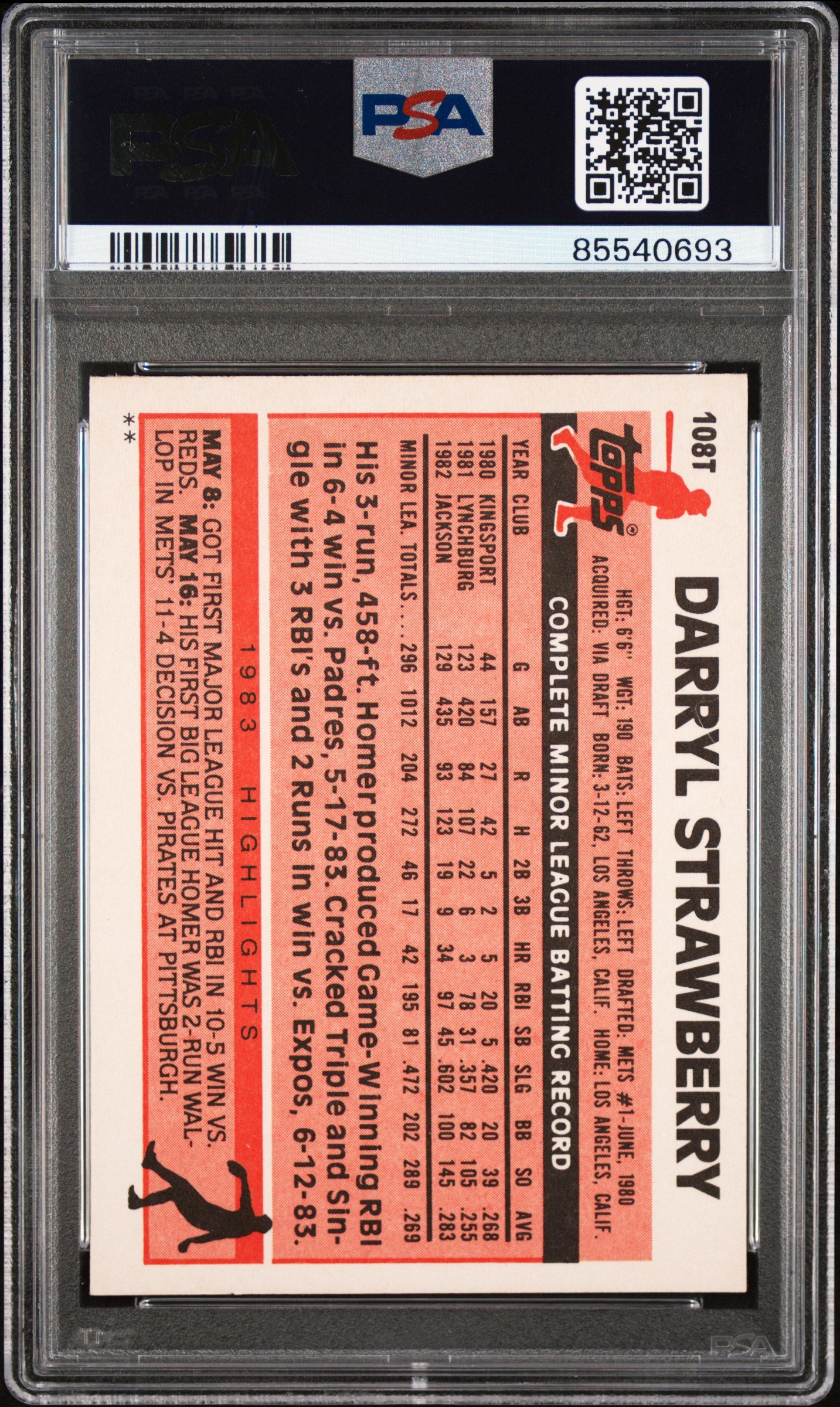 1983 Topps Traded Darryl Strawberry #108T PSA 9