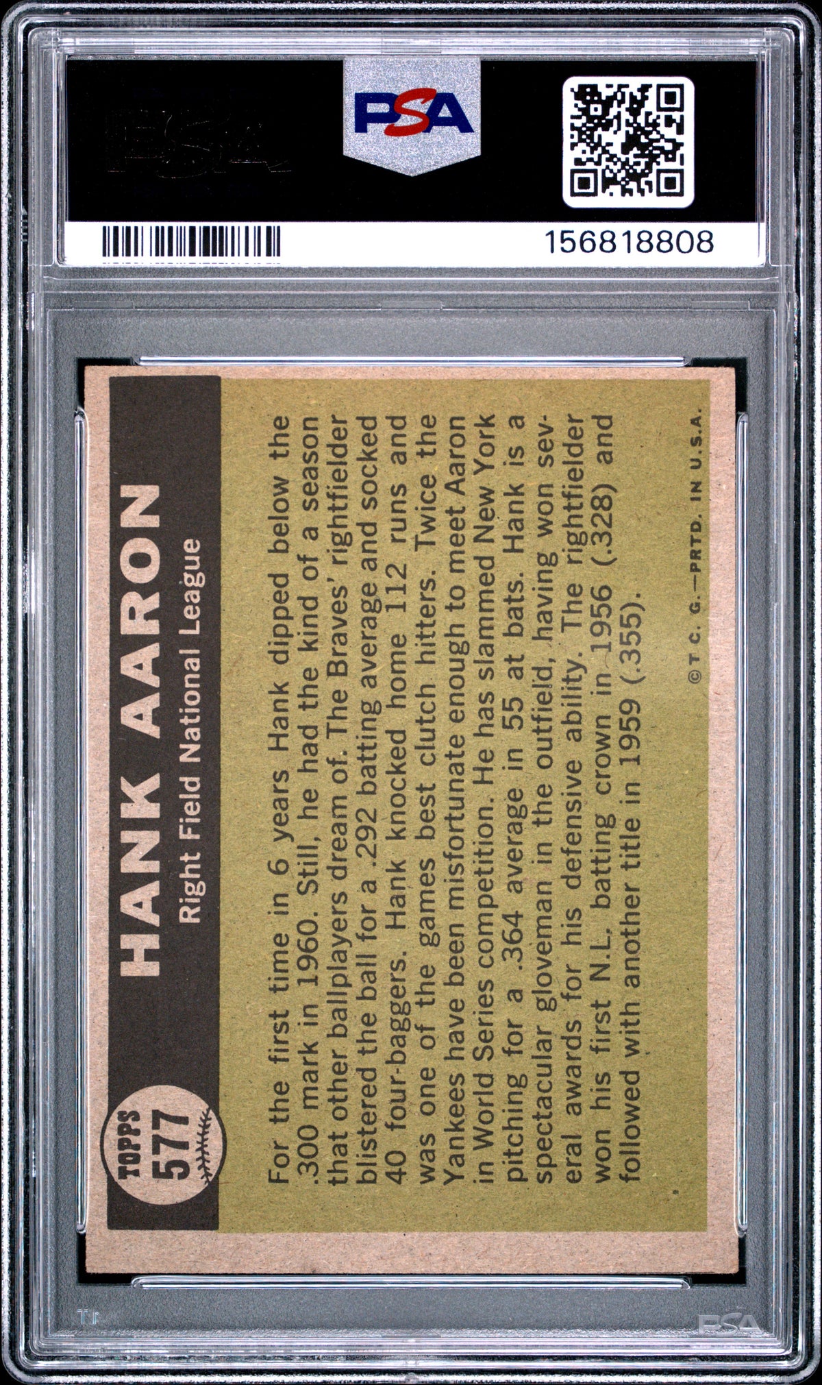 1961 Topps Hank Aaron #577 All Star PSA 4