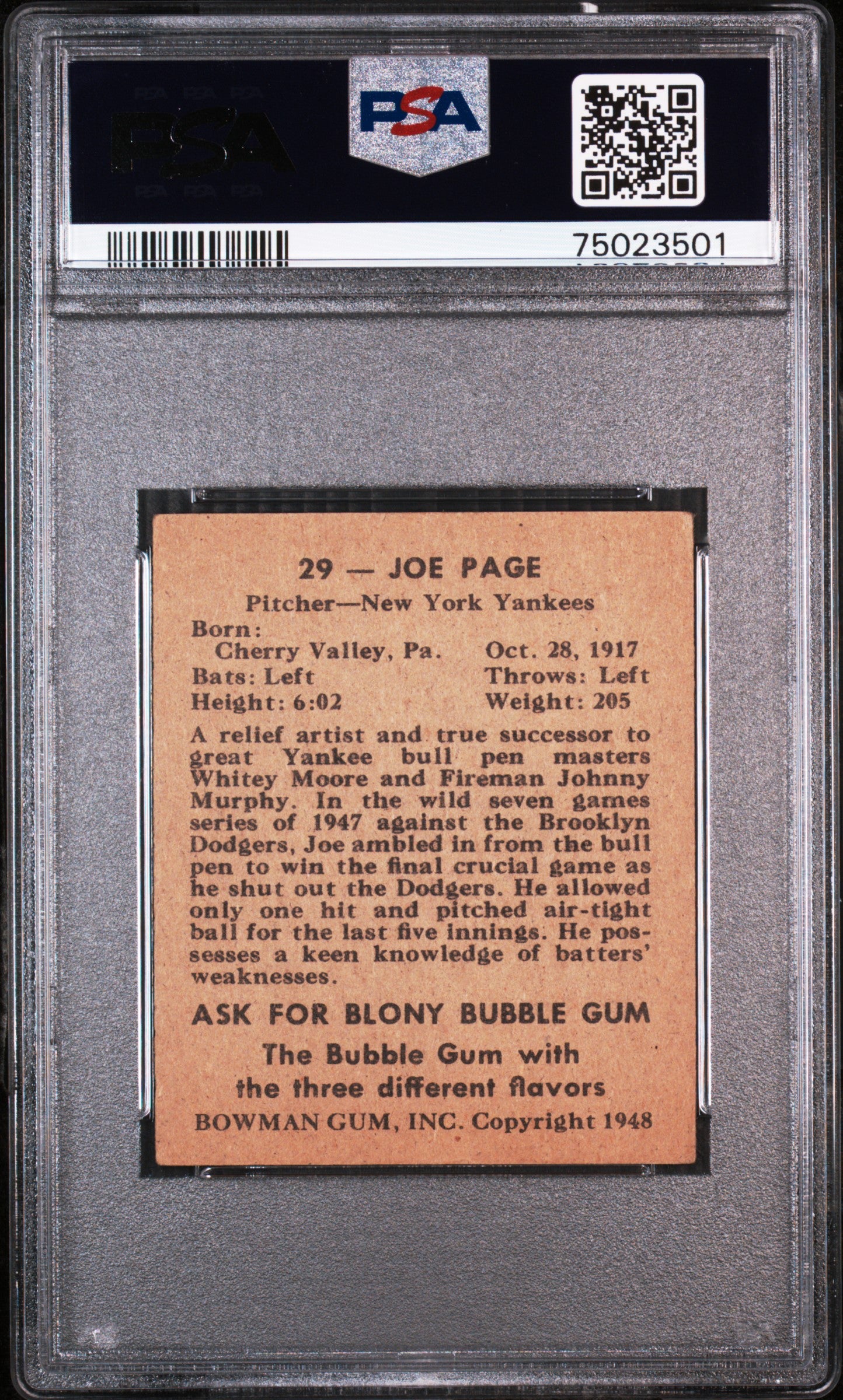 1948 Bowman Joe Page #29 PSA 6