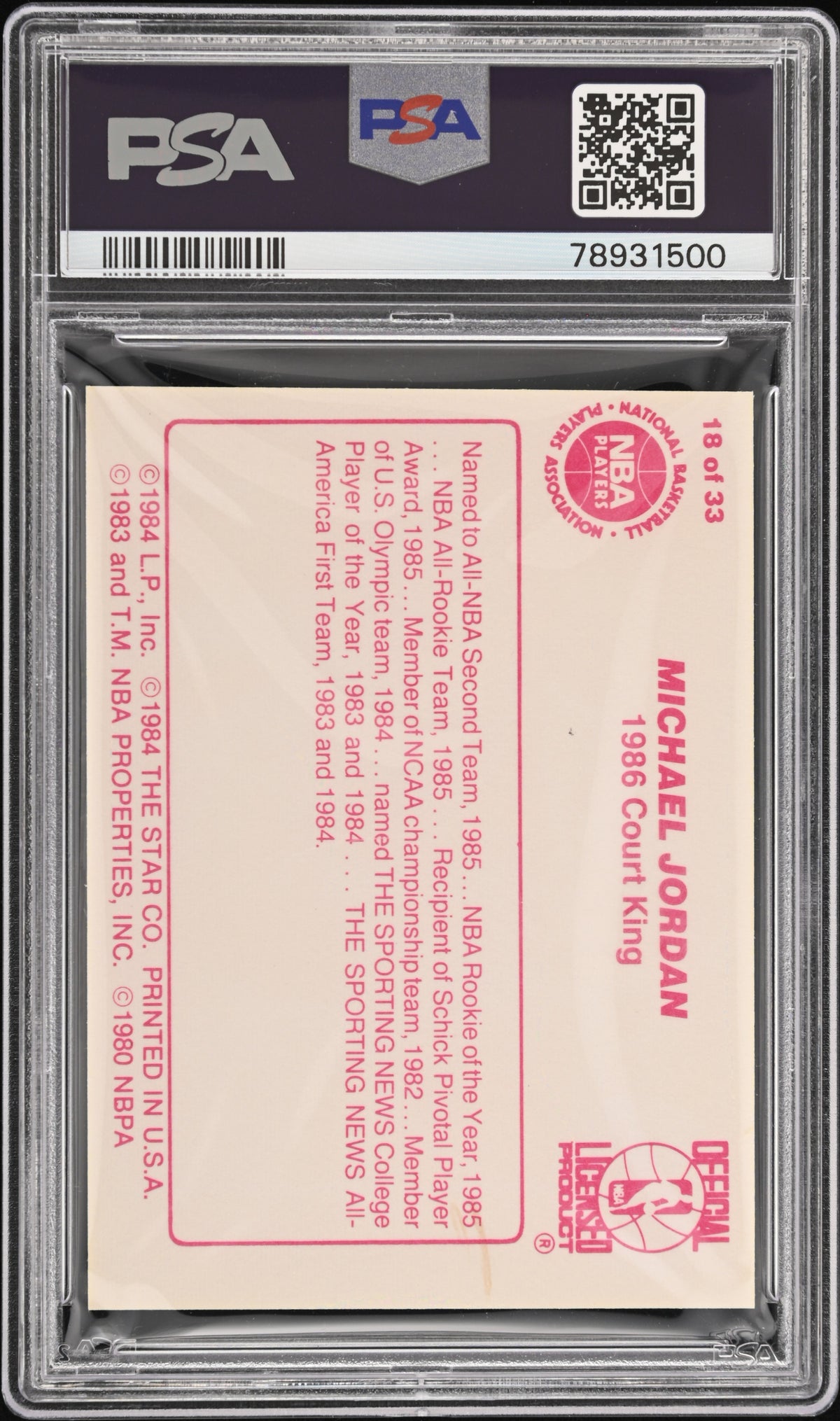 1986 Star Court Kings Michael Jordan #18 PSA 9