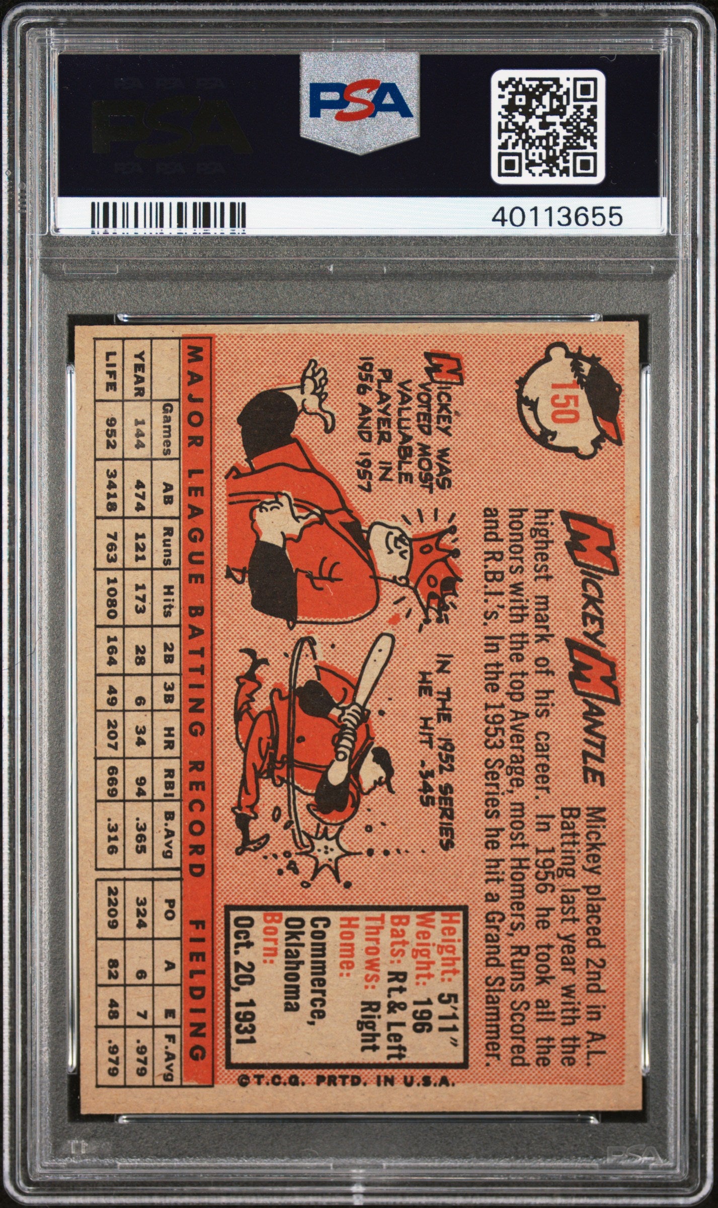1958 Topps Mickey Mantle #150 PSA 8