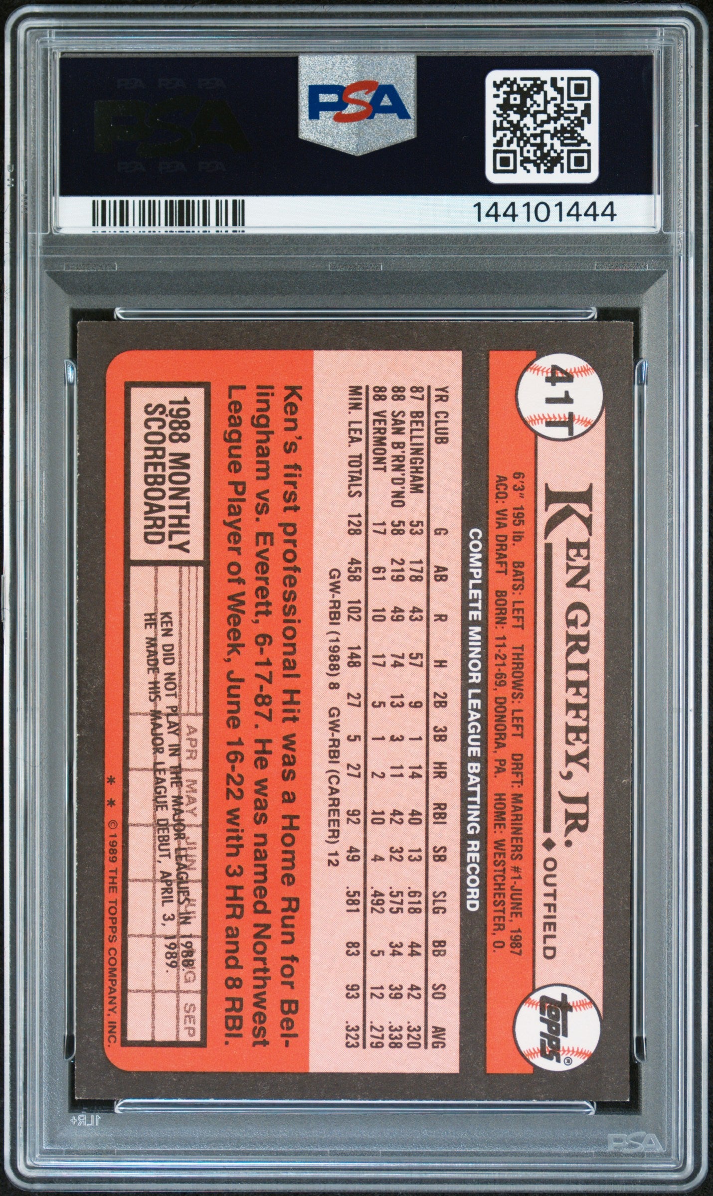 1989 Topps Traded Ken Griffey JR. #41T PSA 9