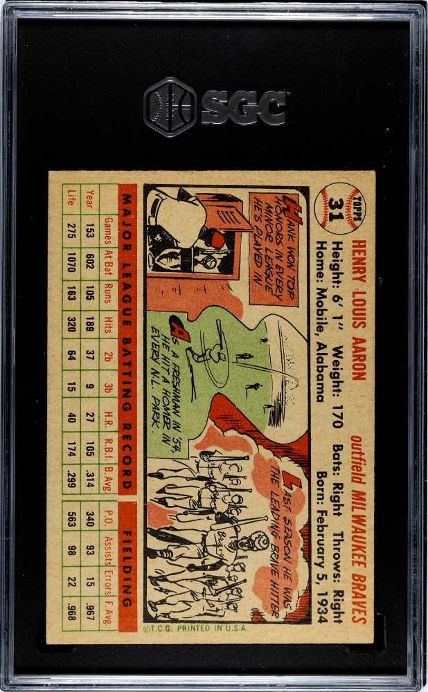 1956 Topps Hank Aaron #31 White Back SGC 4