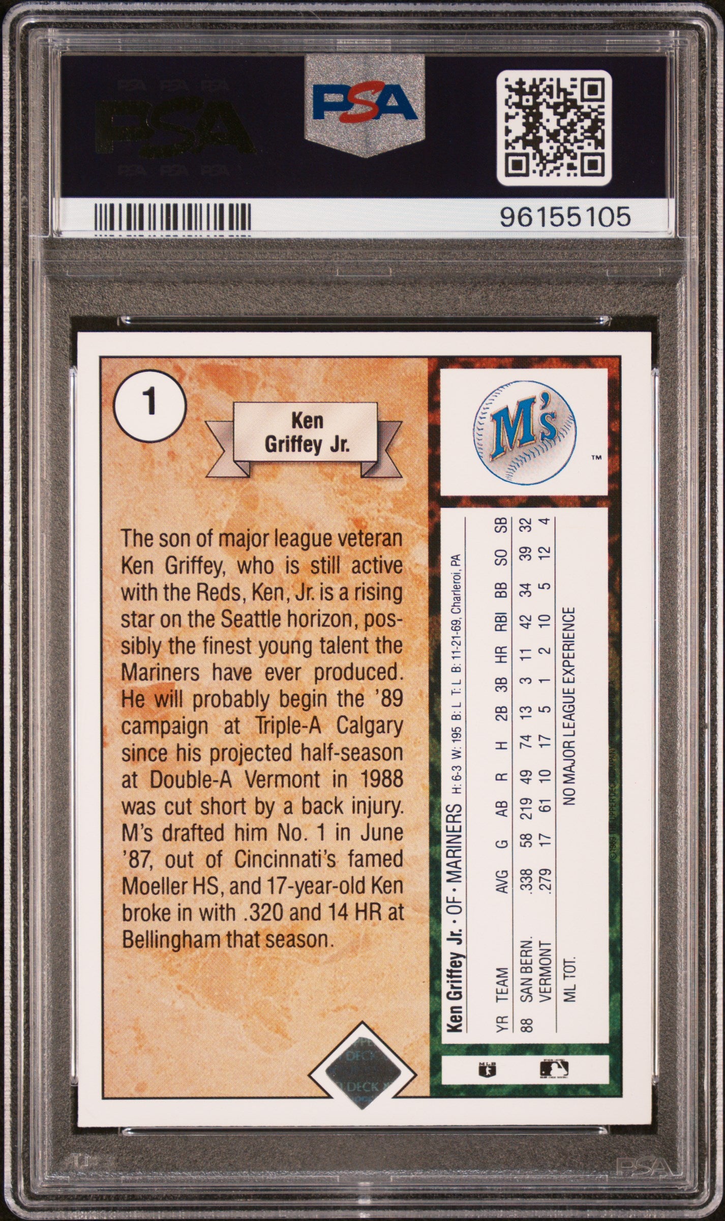 1989 Upper Deck Ken Griffey JR. #1 Star Rookie PSA 9