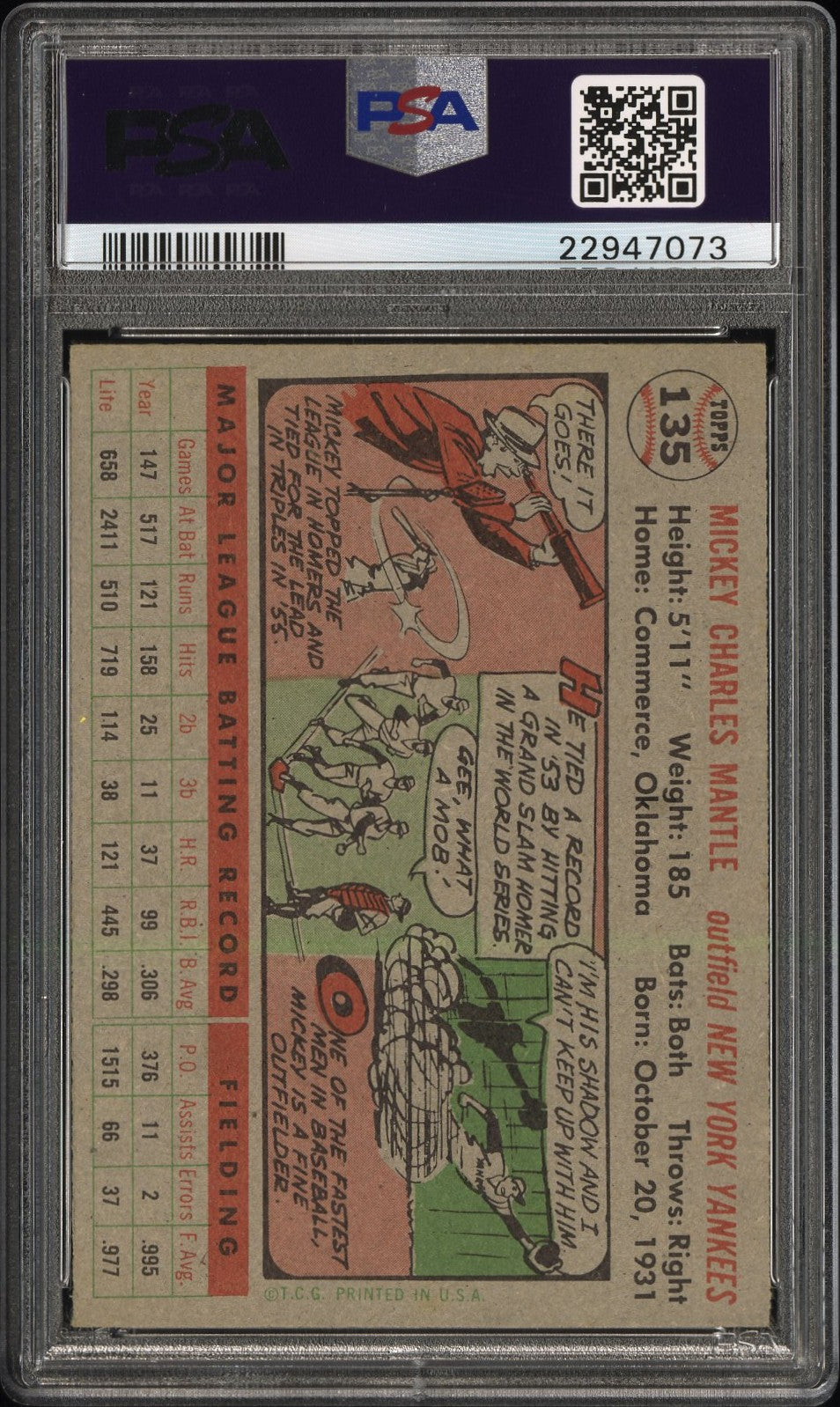 1956 Topps Mickey Mantle #135 PSA 7.5