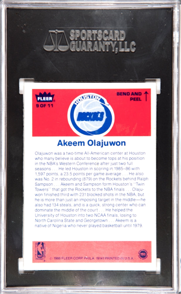 1986 Fleer Sticker Akeem Olajuwon #9 SGC 7