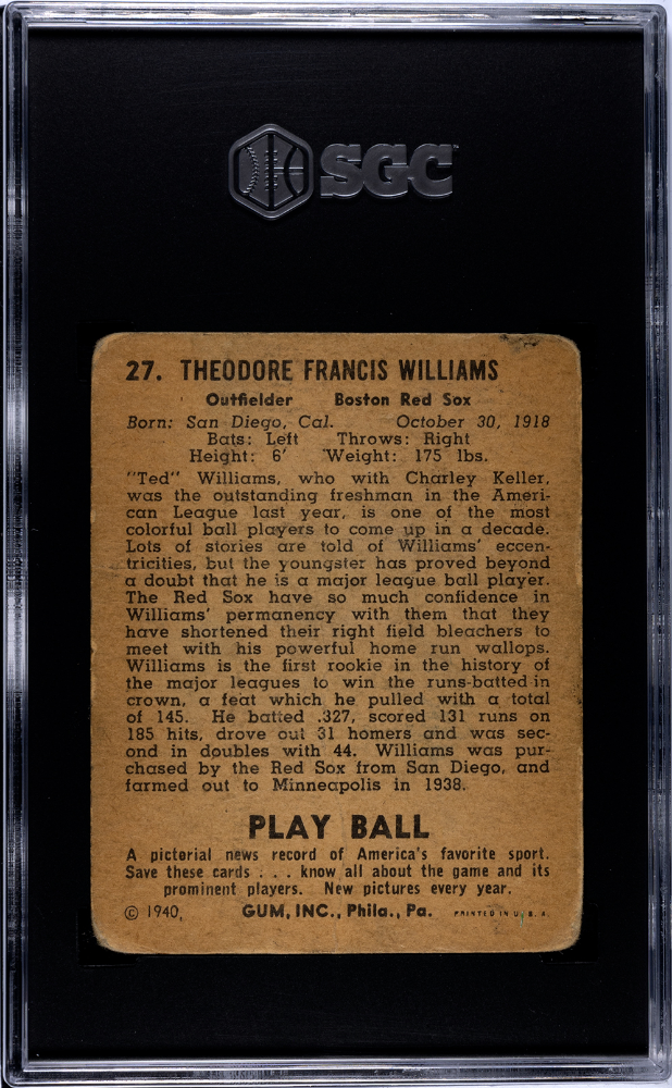 1940 Playball Ted Williams #27 SGC 1
