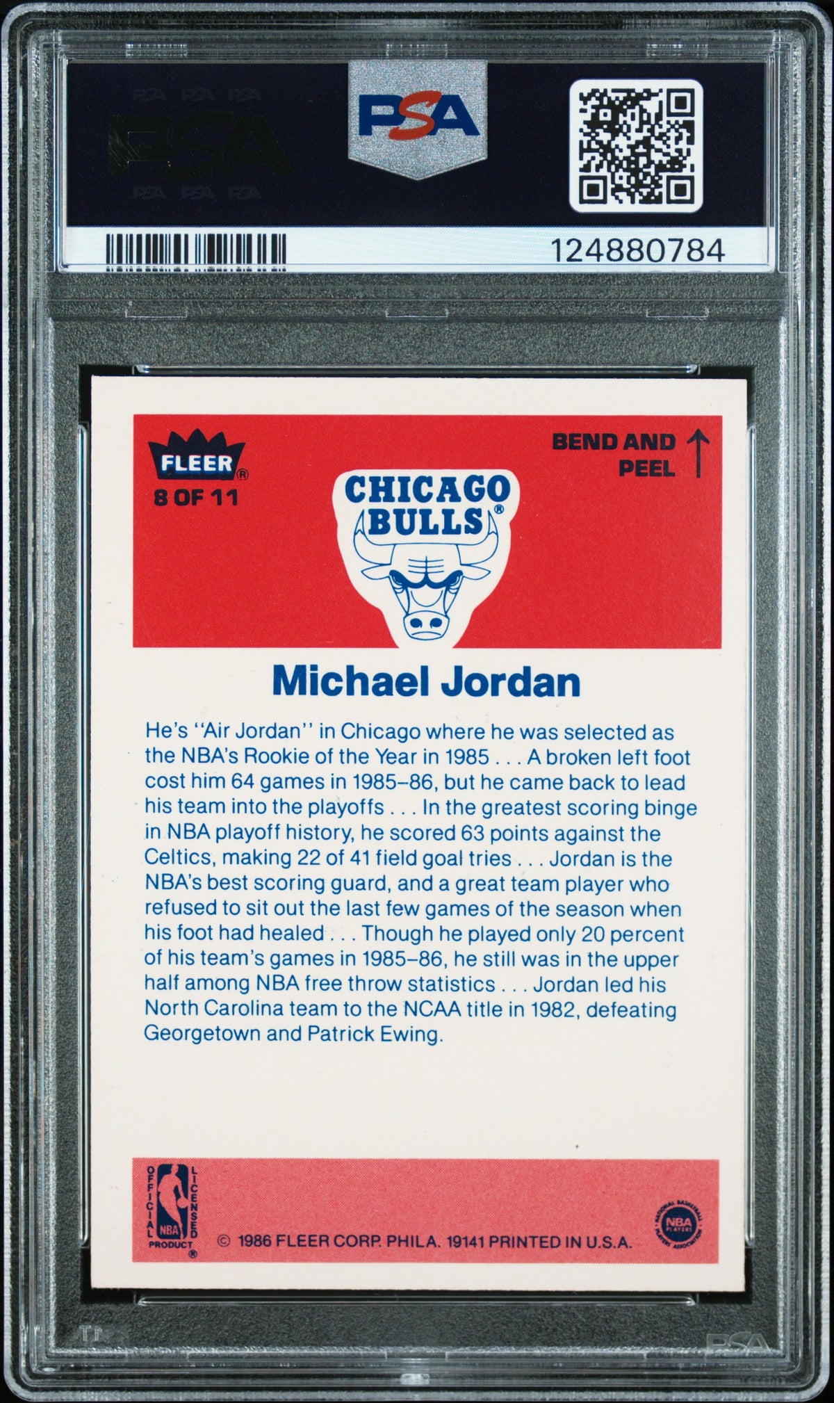 1986 Fleer Sticker Michael Jordan #8 PSA 7