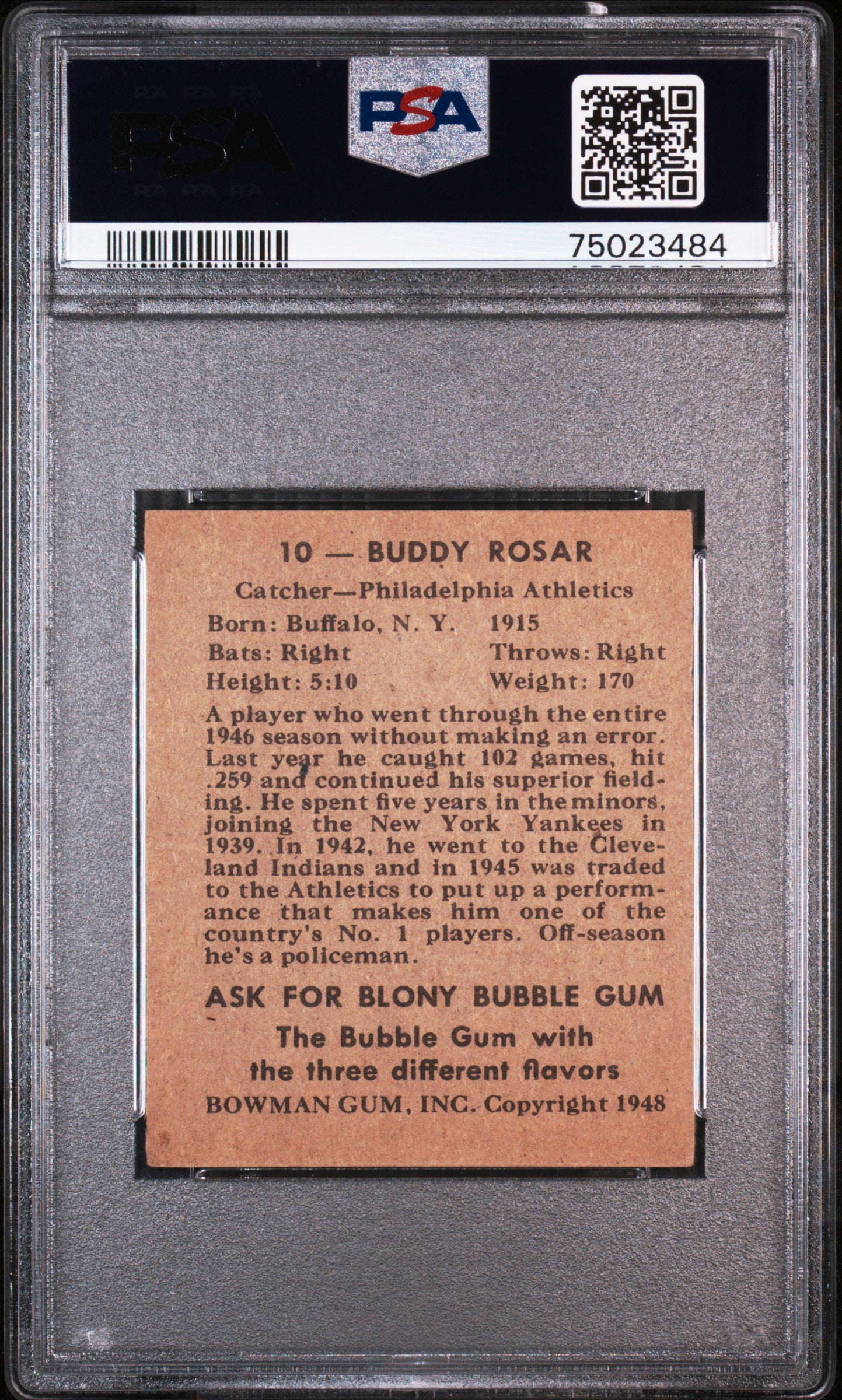 1948 Bowman Buddy Rosar #10 PSA 7