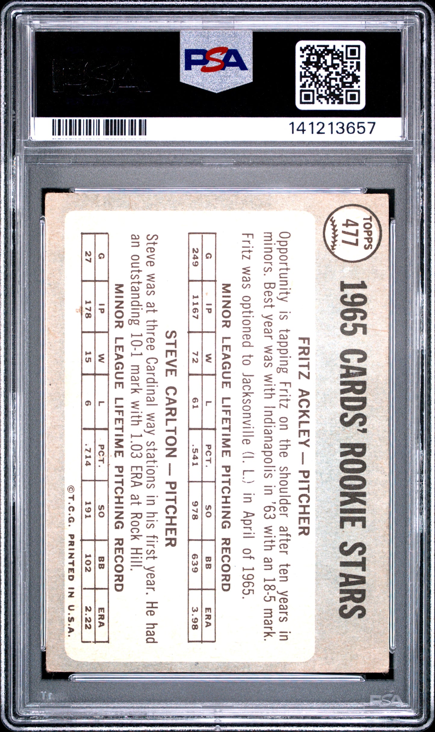 1965 Topps Cardinals Rookies #477 F. Ackley S. Carlton PSA 3