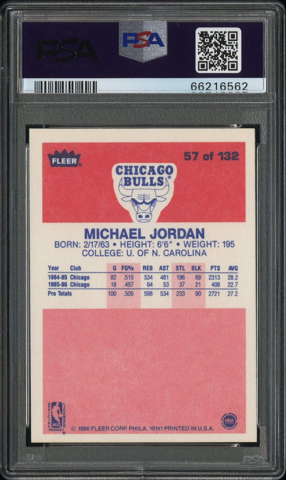 1986 Fleer Michael Jordan #57 PSA 9