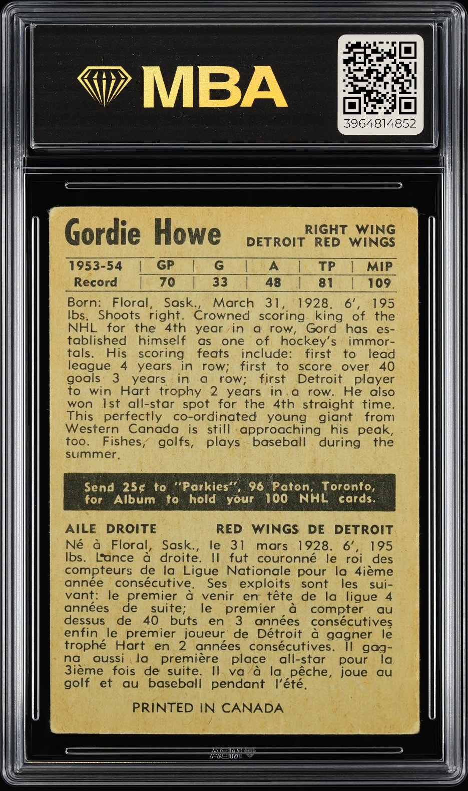 1954 Parkhurst Gordie Howe #41 MBA 3