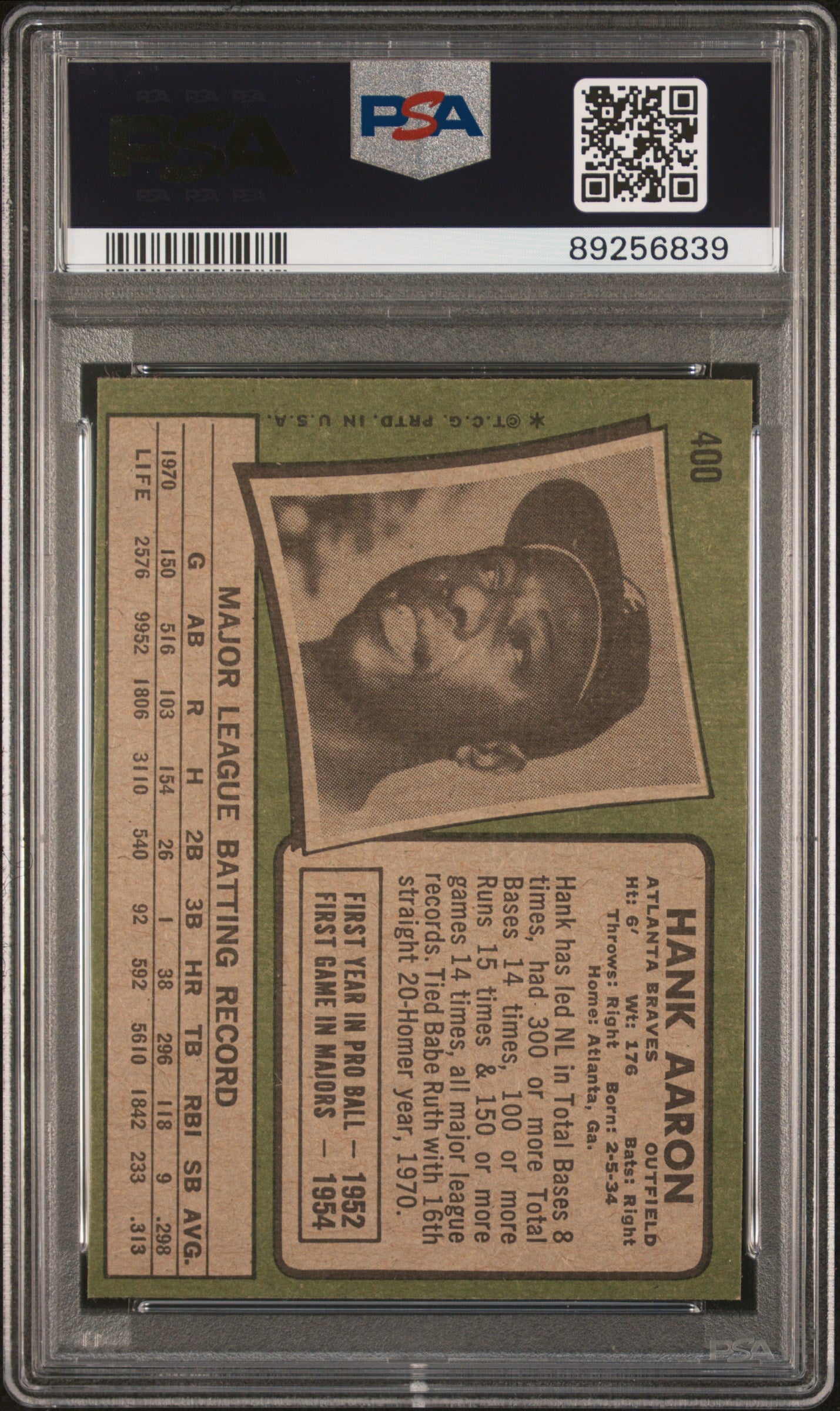 1971 Topps Hank Aaron #400 PSA 8