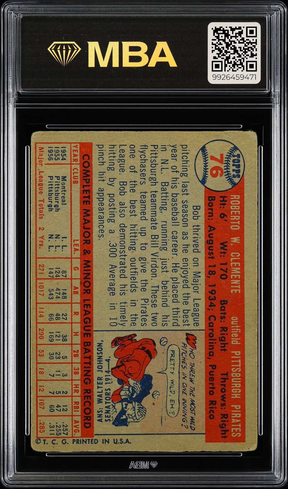 1957 Topps Bob Clemente #76 MBA 2